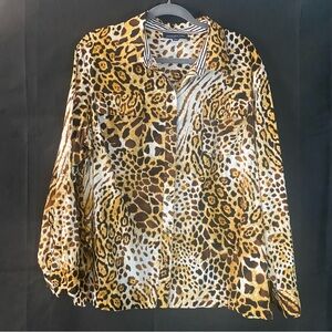 Jones New York Tan and Brown Long Sleeve Button Down Shirt